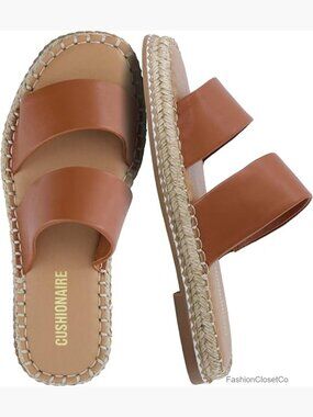 Double Strap Espadrille Slide Sandal - Faux Leather, Cushioned Footbed